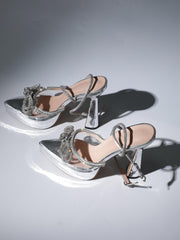 Anouk Bow Crystal Heels In Silver