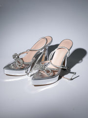 Anouk Bow Crystal Heels In Silver