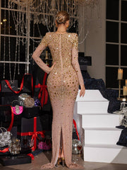 Aocoa Long Sleeve Rhinestone Maxi Dress