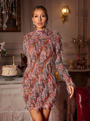 Archki Long Sleeve Fringe Mini Dress