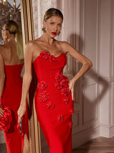 Arushi Strapless Flower Bandage Dress In Red