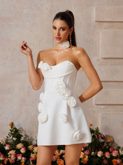 Arushi Strapless Flower Bandage Mini Dress In White