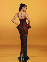 Arygon Strapless Cutout Crystal Maxi Dress