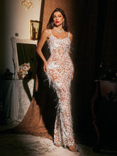 Aryx Spaghetti Pearl Feather Maxi Dress