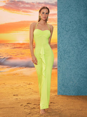 Asger Halterneck Ruched Maxi Dress