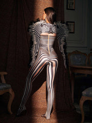 Assisi Tulle Trimmed Zebra Printed Jumpsuit