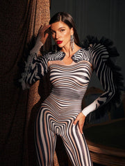 Assisi Tulle Trimmed Zebra Printed Jumpsuit