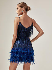 Austyn Tassel Feather Mini Dress In Royal Blue