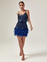 Austyn Tassel Feather Mini Dress In Royal Blue
