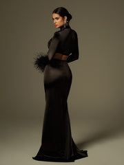 Avalee Long Sleeve Feather Satin Skirt Set