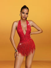 Avena Plunge Neck Fringe Crystal Bodysuit