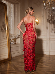 Avital Strapless Flower Maxi Dress In Red