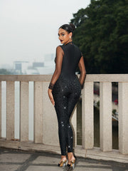Azami Mesh Crystal Jumpsuit In Black