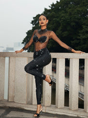 Azami Mesh Crystal Jumpsuit In Black