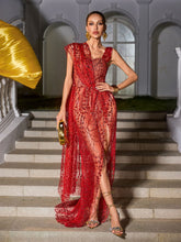 Bailee Split Sequin Maxi Dress In Red