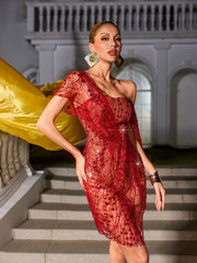 Bailee Split Sequin Mini Dress In Red