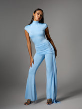 Bennora High Neck Draped Jumpsuit In Baby Blue