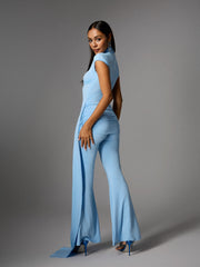 Bennora High Neck Draped Jumpsuit In Baby Blue