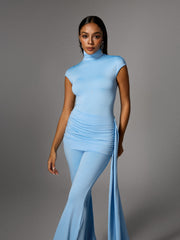Bennora High Neck Draped Jumpsuit In Baby Blue