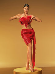 Betsey Feather Trimmed Corset Skirt Set