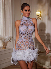 Bettina High Neck Flower Embellished Mini Dress