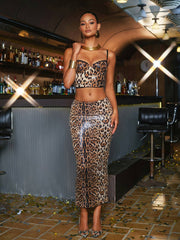 Beverlee Spaghetti Leopard Sequin Top