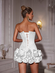 Birtin Strapless Flower Mini Dress In White