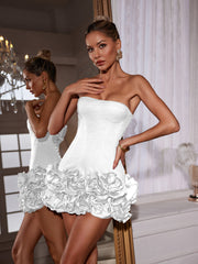 Birtin Strapless Flower Mini Dress In White