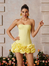 Birtin Strapless Flower Mini Dress In Yellow