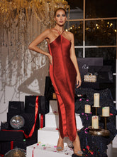 Bluma Halterneck Fringe Maxi Dress In Rust Red