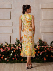 Braxis Sleeveless Flower Embroidered Midi Dress