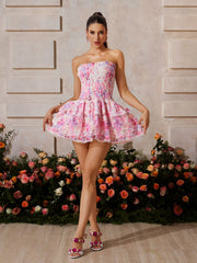 Brenth Strapless Floral Printed Mini Dress