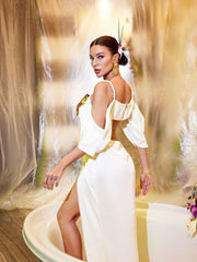 Bruno Metallic Leafy Chain Armor Top