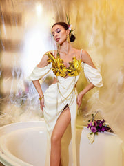 Bruno Metallic Leafy Chain Armor Top