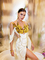 Bruno Metallic Leafy Chain Armor Top