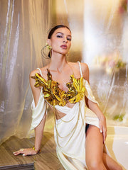 Bruno Metallic Leafy Chain Armor Top