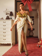 Bruno Metallic Leafy Chain Armor Top