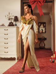 Bruno Metallic Leafy Chain Armor Top