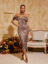 Brynelle Off Shoulder Leopard Sequin Midi Dress