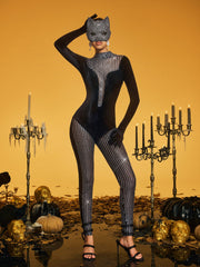 Brythar Rhinestone Velvet Bodysuit Set