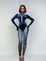 Brythar Rhinestone Velvet Bodysuit Set