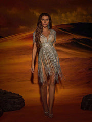 Calico Crystal Fringe Mini Dress