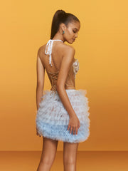 Claudas Halterneck Pearl Tulle Skirt Set