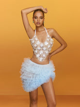 Claudas Halterneck Pearl Tulle Skirt Set