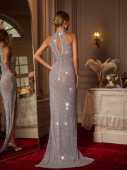 Cocheta Strapless Rhinestone Split Maxi Dress