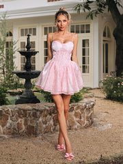 Corviel Spaghetti Floral Printed Ruffle Mini Dress