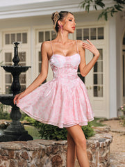 Corviel Spaghetti Floral Printed Ruffle Mini Dress