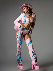 Cyrviel Fringe Cowgirl Outfit In Pink