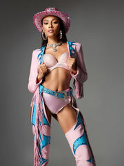 Cyrviel Fringe Cowgirl Outfit In Pink