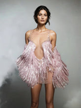 Cyvra Fringe Mesh Mini Dress With Coat In Pink